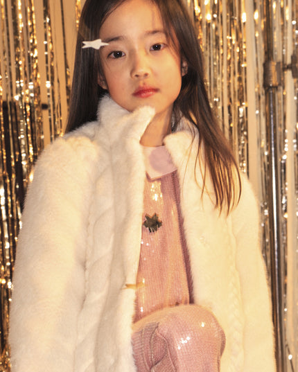 kids atelier mayoral Ivory Cable-Knit Faux Fur Coat