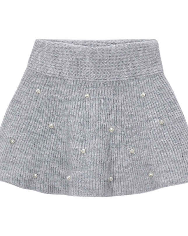 kids atelier mayoral Grey Pearl Embellished Knit Skirt