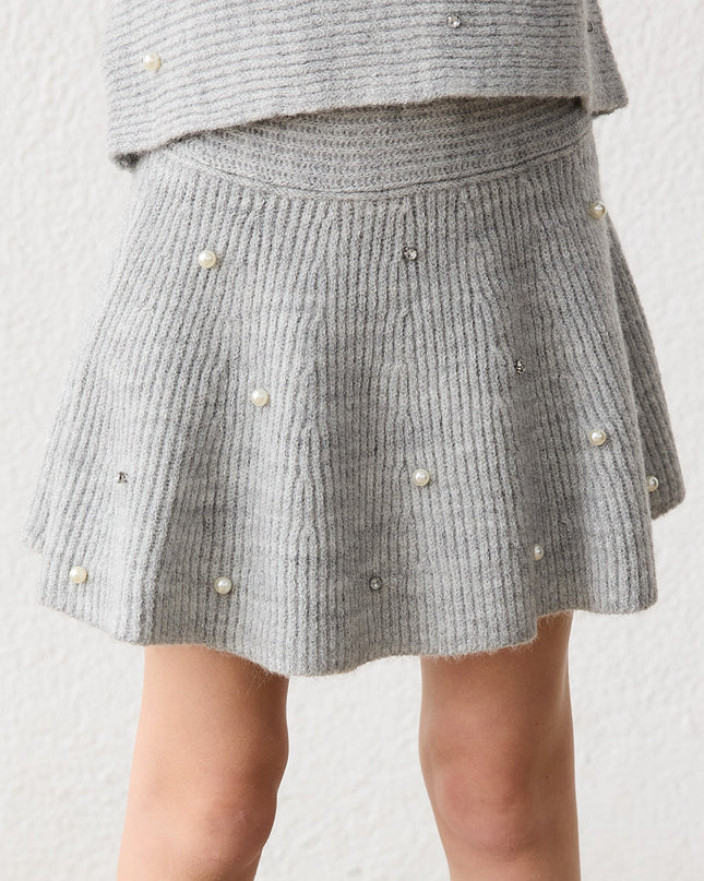 kids atelier mayoral Grey Pearl Embellished Knit Skirt