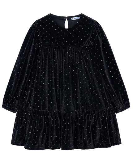kids atelier mayoral Navy Velvet Rhinestone Dress with Bow Hair Tie