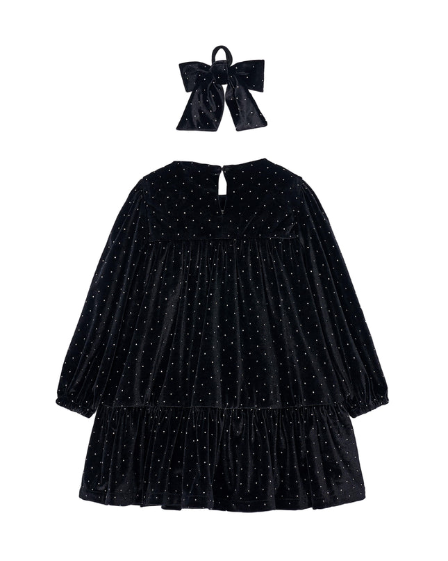 kids atelier mayoral Navy Velvet Rhinestone Dress with Bow Hair Tie