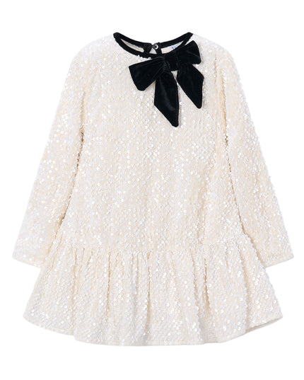 kids atelier mayoral Ivory Sequin Velvet Bow Dress