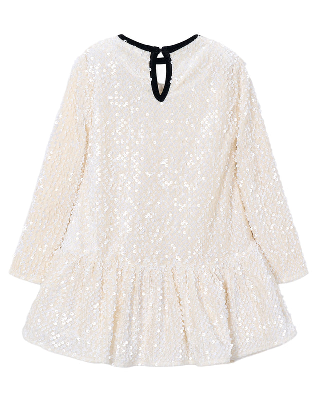 kids atelier mayoral Ivory Sequin Velvet Bow Dress