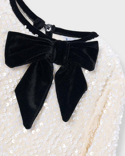 kids atelier mayoral Ivory Sequin Velvet Bow Dress
