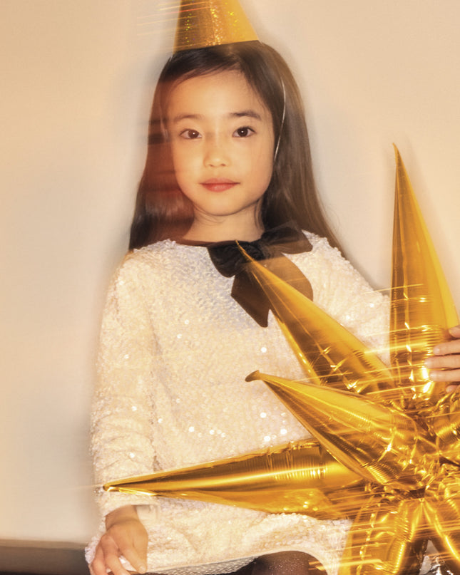 kids atelier mayoral Ivory Sequin Velvet Bow Dress