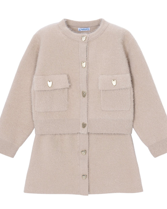kids atelier mayoral Beige Knit Cardigan & Skirt Set