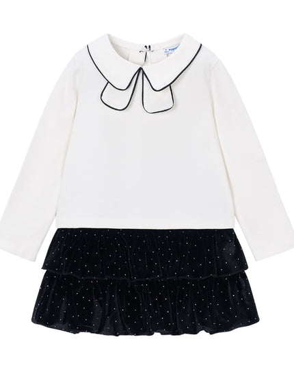 kids atelier mayoral Black Peter Pan Collar Top & Velvet Skirt Set