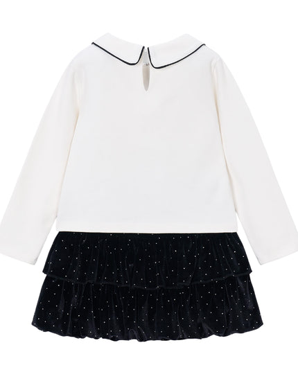 kids atelier mayoral Black Peter Pan Collar Top & Velvet Skirt Set