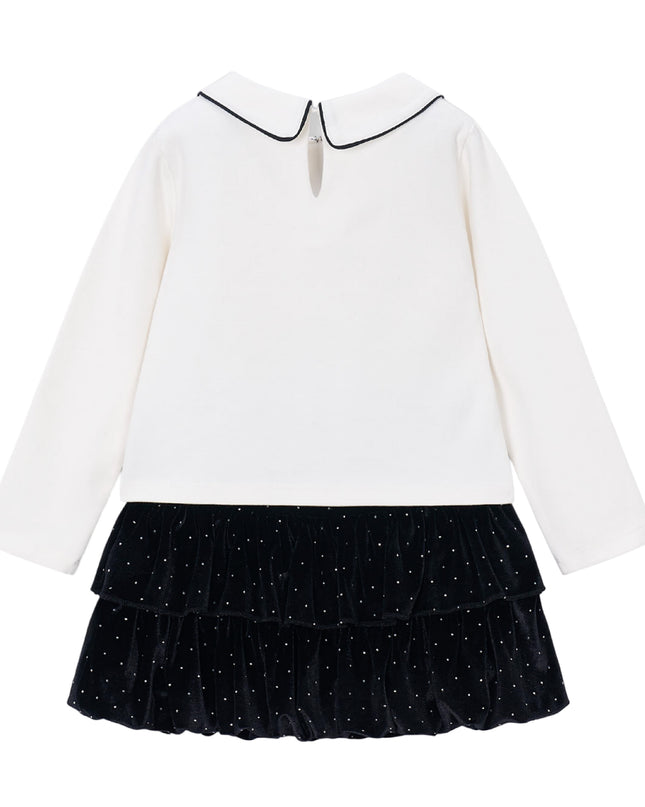 kids atelier mayoral Black Peter Pan Collar Top & Velvet Skirt Set