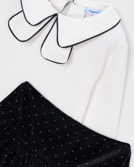 kids atelier mayoral Black Peter Pan Collar Top & Velvet Skirt Set