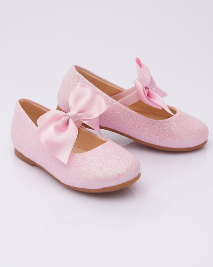 PERLA-V103B-GLITTER BUBBLEGUM PINK-ELASTIC BOW FLATS