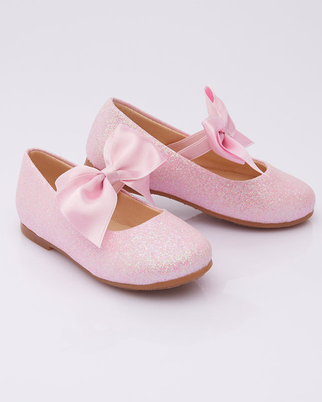 PERLA-V103B-GLITTER BUBBLEGUM PINK-ELASTIC BOW FLATS