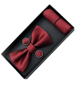 moustache-MA42007-Burgundy Textured-Bowtie cufflinks Square set