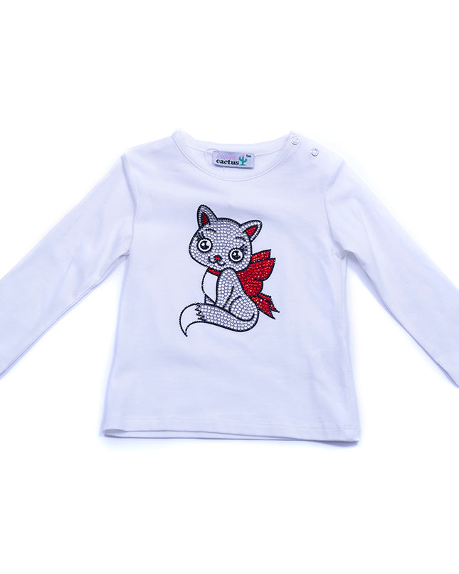 SC11751-White/Red-White Crystal Cat Tshirt