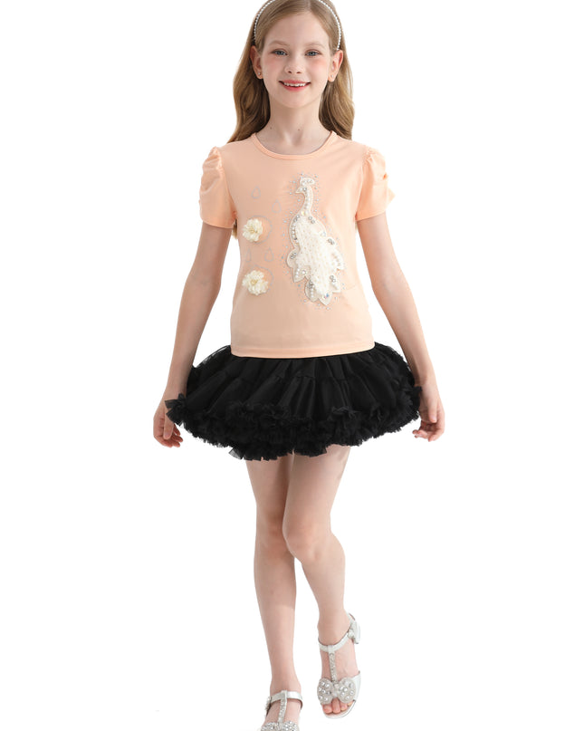 Peach Peacock Applique T-Shirt