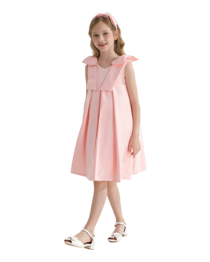 Pink Palermo Satin Bow Pleated Dress