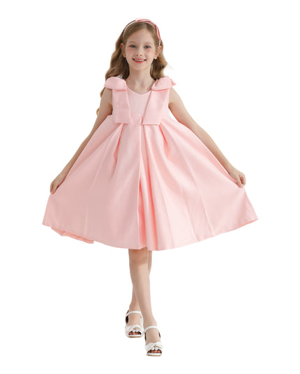 Pink Palermo Satin Bow Pleated Dress