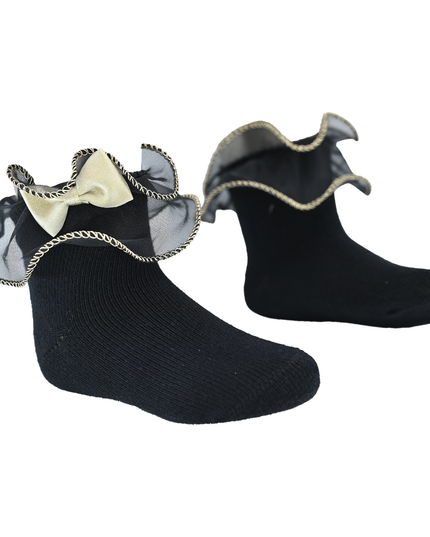 Gold Trim Bow Tulle Socks