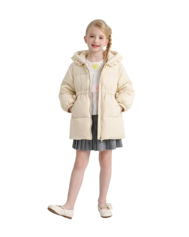 kids atelier mimitutu Beige Ruffle-Hood Coat with Matching Scarf