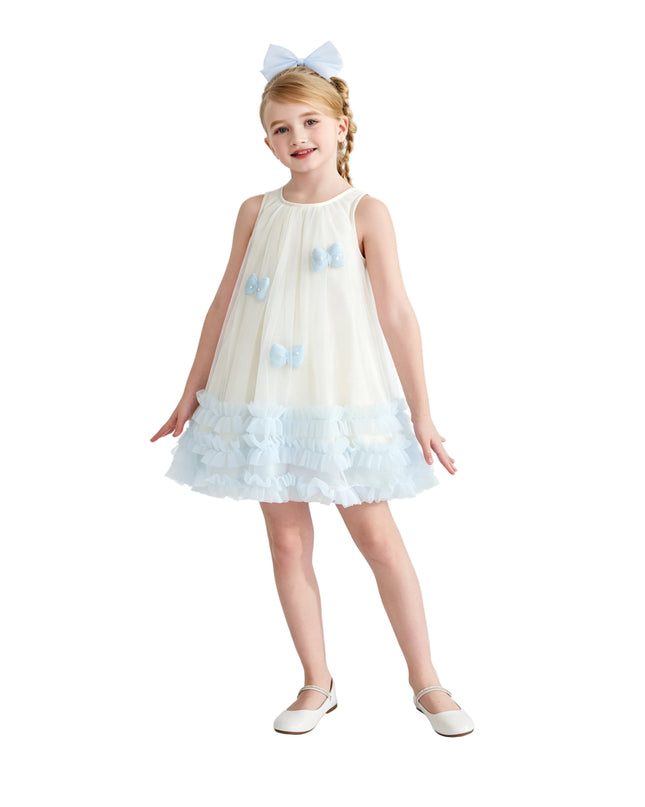 kids atelier mimi tutu Cream & Blue Nayara Bow Dress