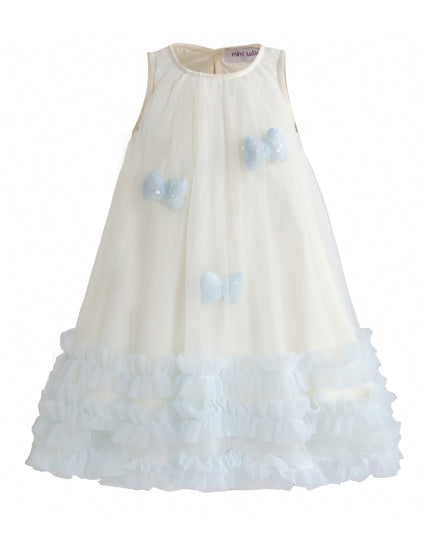kids atelier mimi tutu Cream & Blue Nayara Bow Dress
