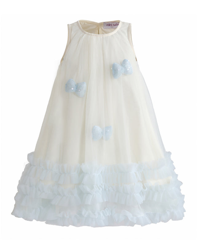 kids atelier mimi tutu Cream & Blue Nayara Bow Dress