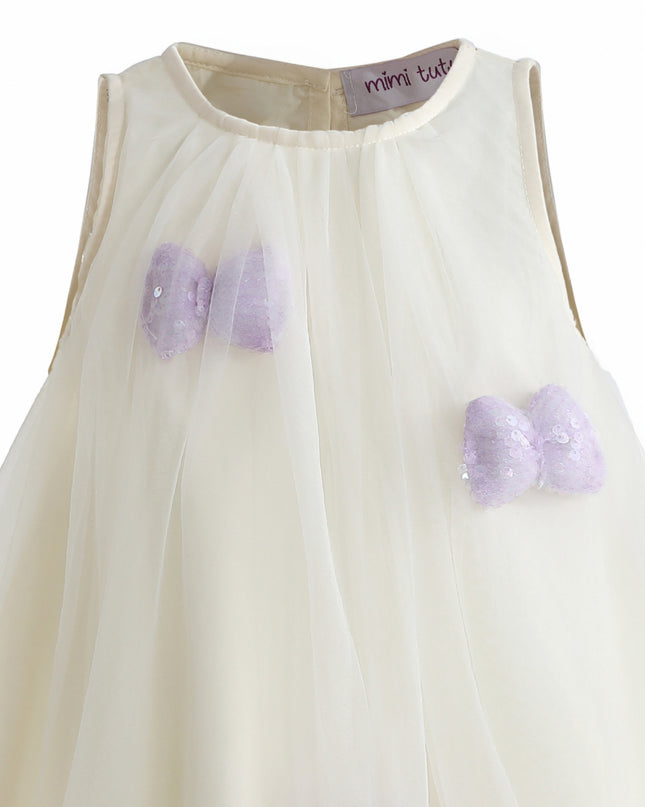 kids atelier mimi tutu Cream & Purple Nayara Bow Dress