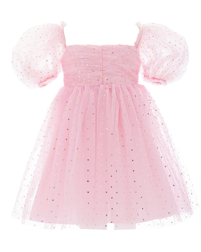 kids atelier Mimi Tutu Pink Tulle Dress with Puffed Sleeves