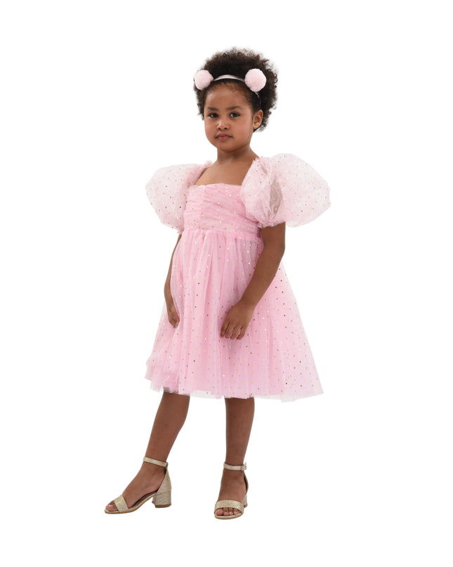 kids atelier Mimi Tutu Pink Tulle Dress with Puffed Sleeves