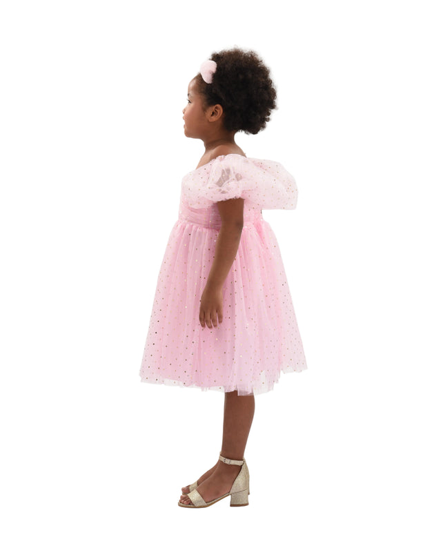 kids atelier Mimi Tutu Pink Tulle Dress with Puffed Sleeves