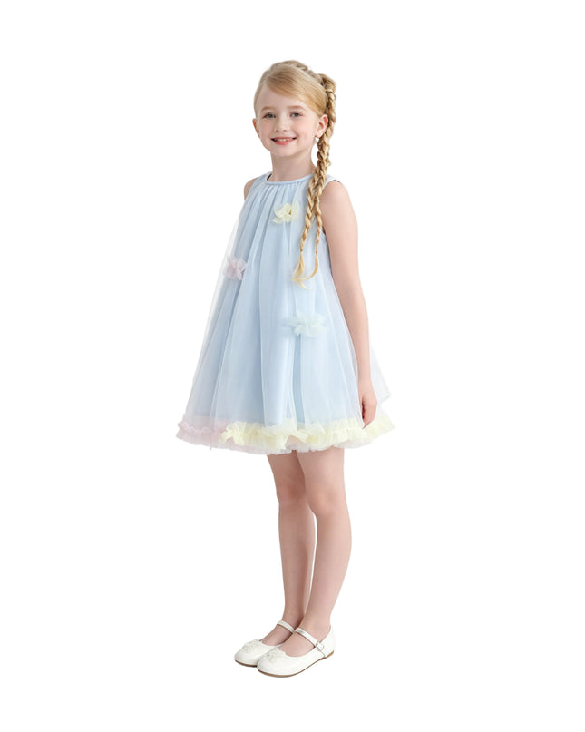 kids atelier mimi tutu Blue Serenelle Floral Embellished Tulle Dress