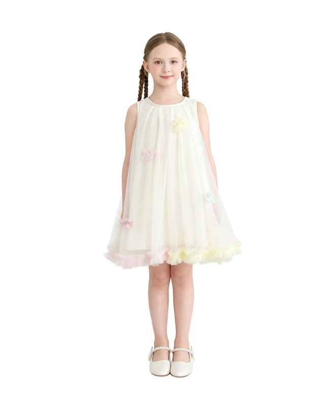 kids atelier mimi tutu Cream Serenelle Floral Embellished Tulle Dress
