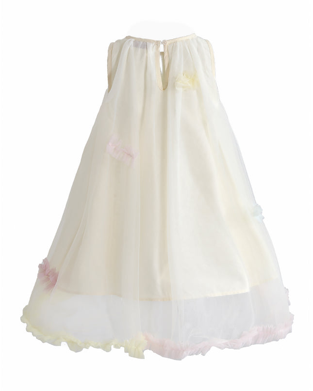 kids atelier mimi tutu Cream Serenelle Floral Embellished Tulle Dress