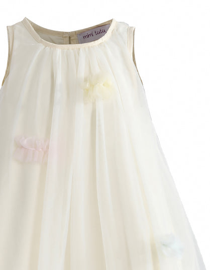 kids atelier mimi tutu Cream Serenelle Floral Embellished Tulle Dress