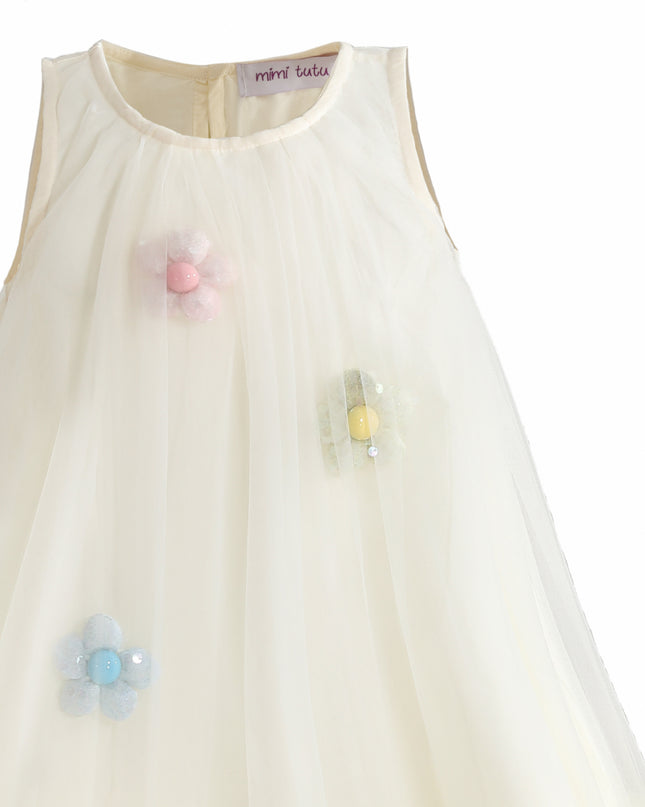 kids atelier mimi tutu Cream Alessia Floral Tulle Dress