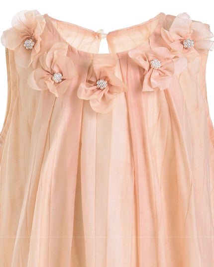 Peach Mariselle Floral Ruffle Dress