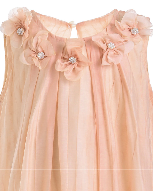 Peach Mariselle Floral Ruffle Dress