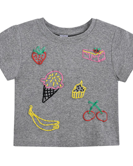 kids atelier mimi tutu Gray Tee with Food Motifs