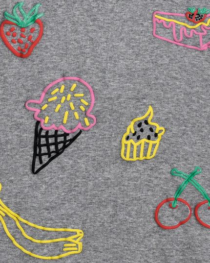 Gray Tee with Food Motifs