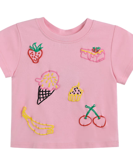 kids atelier mimi tutu Pink Tee with Food Motifs