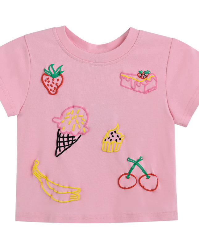 kids atelier mimi tutu Pink Tee with Food Motifs