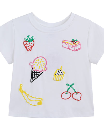 kids atelier mimi tutu White Tee with Food Motifs