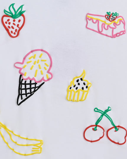 White Tee with Food Motifs