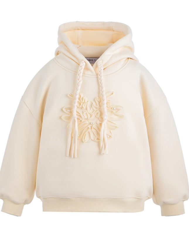 Cream Embellished Hooded Sweatshirt