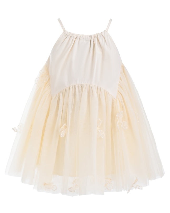 Beige Mirelle Petal Flared Tulle Dress