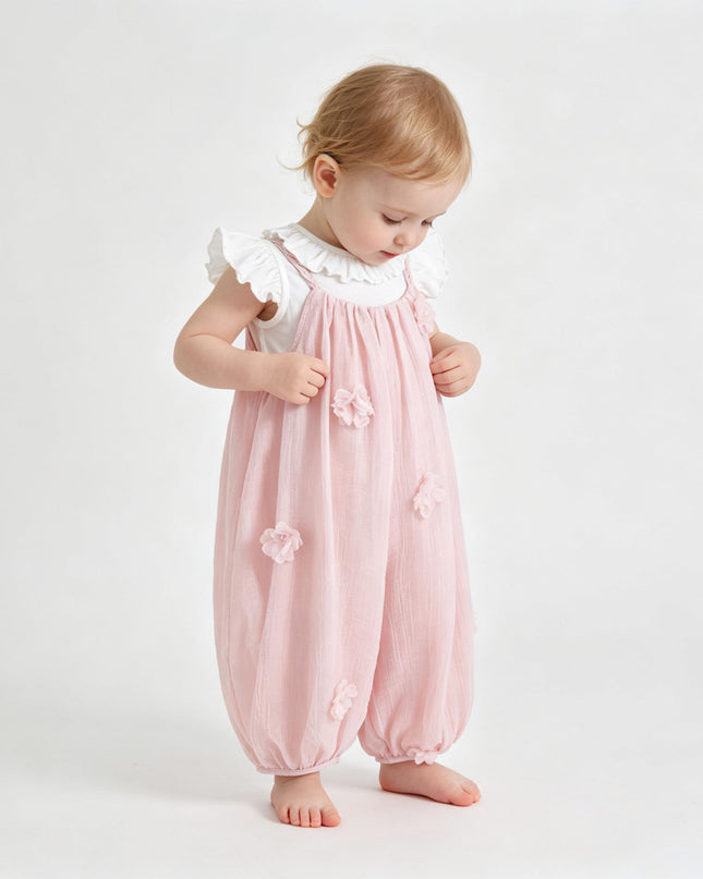 kids atelier mimi tutu Pink Romper & White Top Set