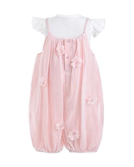 kids atelier mimi tutu Pink Romper & White Top Set