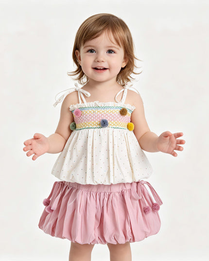 kids atelier mimi tutu Pink Pom-Pom Skirt Set