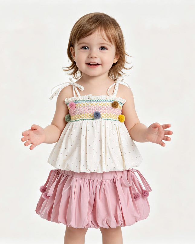 kids atelier mimi tutu Pink Pom-Pom Skirt Set