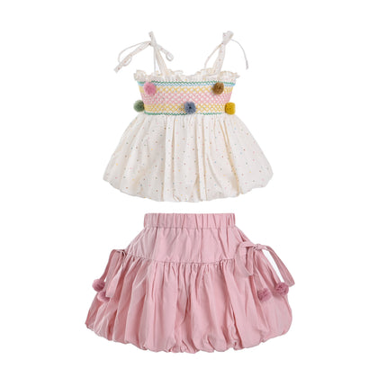 kids atelier mimi tutu Pink Pom-Pom Skirt Set